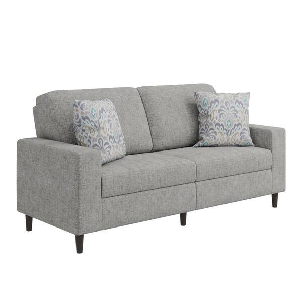 Handy Living Copeland 77.5 in. Square Arm Fabric Rectangle Modern Sofa in. Textured Silver Pearl Chenille with 2 Throw Pillows
