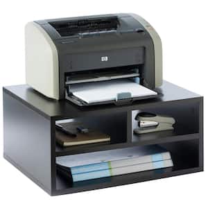 Printer Stand Shelf Wood Office Desktop Compartment Organizer, Black
