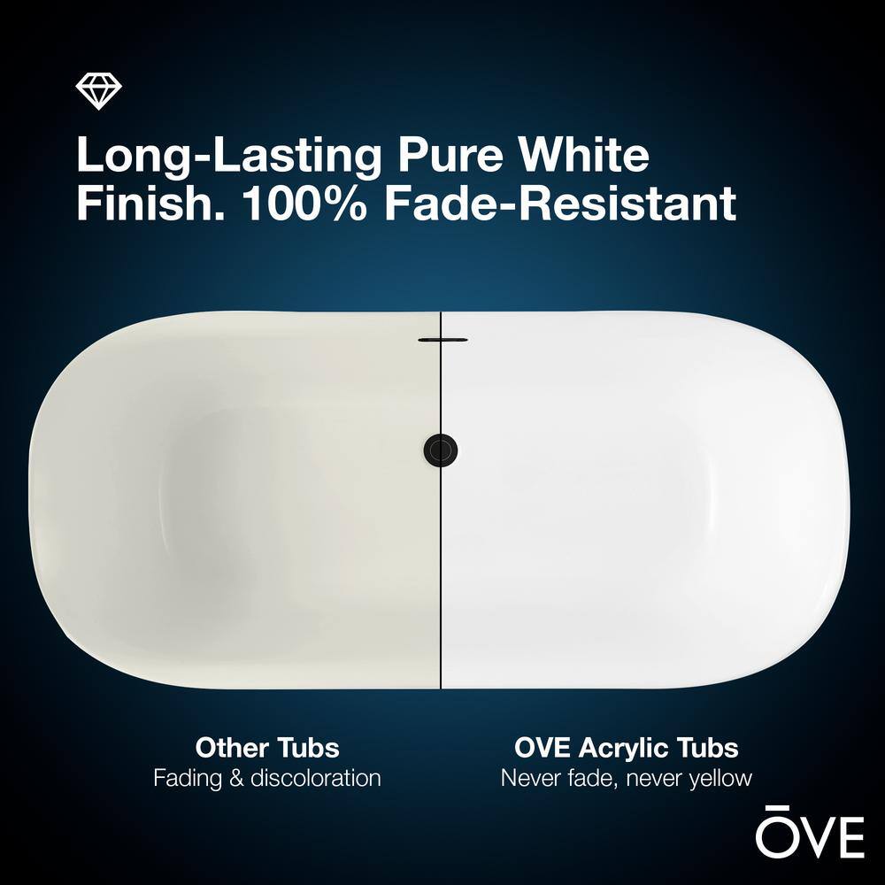 White Acrylic Freestanding Soaking Bathtub with Black Faucet