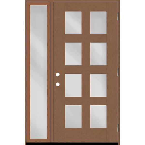 Regency 53 in. x 80 in. 8L Modern Clear Glass LHOS AutumnWheat Stain Fiberglass Prehung Front Door w/Clear14in.SL 4-9/16