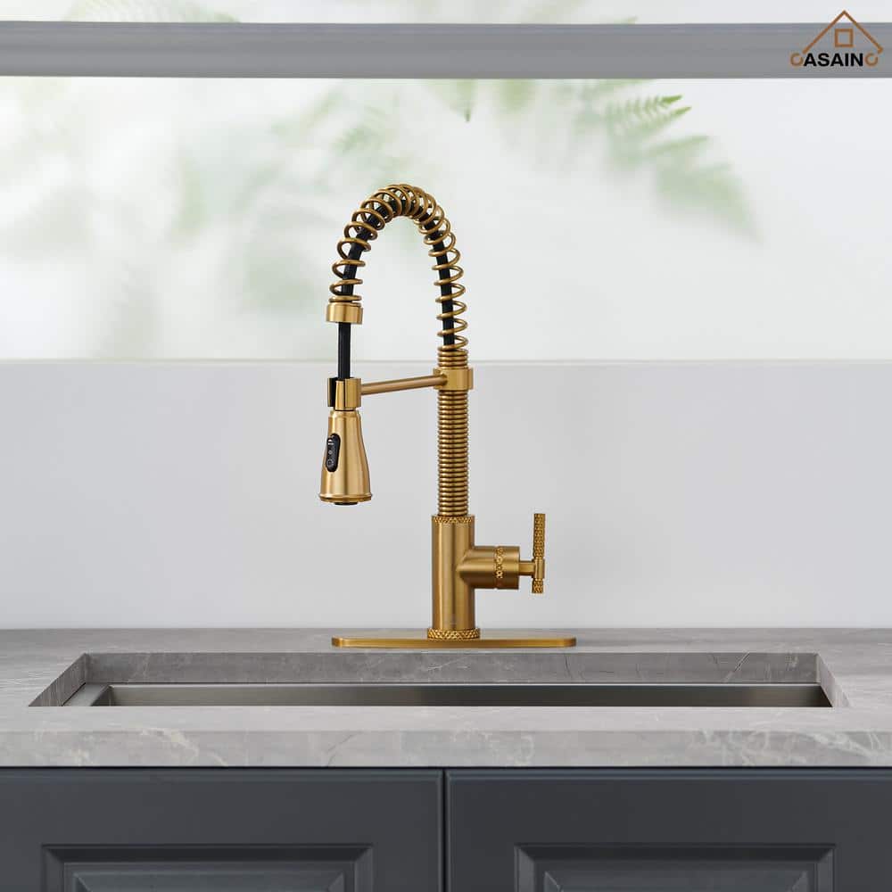 Brushed Gold Stainless Steel Pull Down Kitchen Faucet with Spray