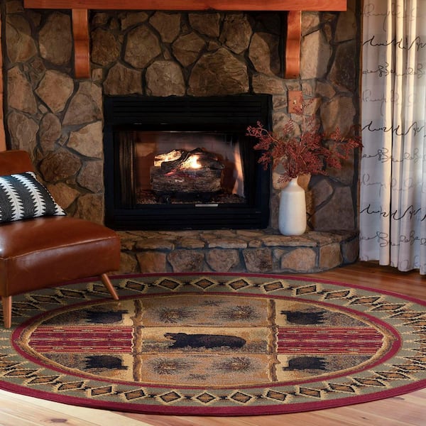 Nature Lodge Red 8 ft. Round Indoor Area Rug