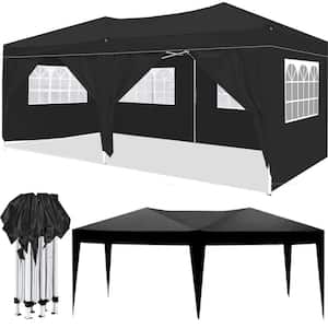Outdoor 10 ft. x 20 ft. Pop Up Canopy Tent with with 6-Removable Sidewalls + Carry Bag + 4pcs Weight Bag-Black