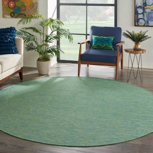 Positano Blue/Green 8 ft. x 8 ft. Round Solid Modern Indoor/Outdoor Patio Area Rug