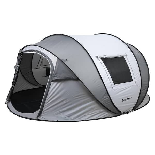 10 ft. x 7 ft. Gray Pop Up Camping Tent, 5-8 Person Portable Instant Tent with 2 Doors and Mesh Windows