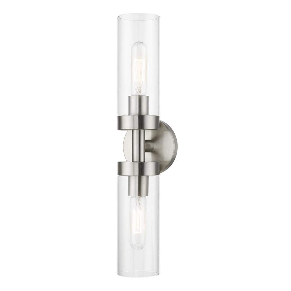 Ludlow Minimalist Brushed Nickel 2-Light Vanity with Clear Glass Shades