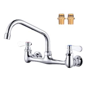 Double Handle Wall Mounted Commercial Standard Kitchen Faucet with 8 in . Swivel Spout in Polished Chrome