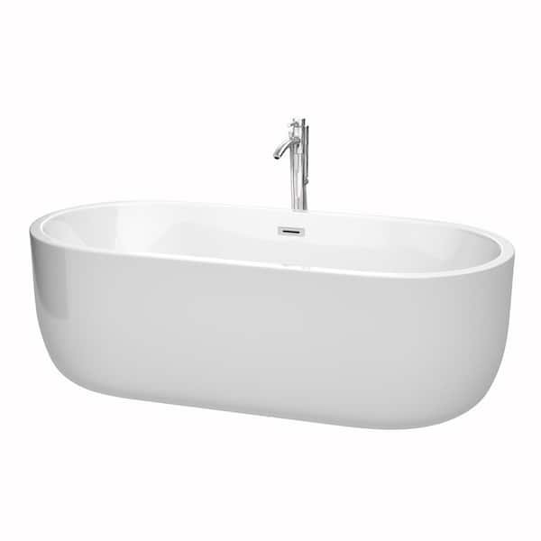 Wyndham Collection Juliette 5.9 ft. Acrylic Flatbottom Non-Whirlpool Bathtub in White with Polished Chrome Trim and Faucet