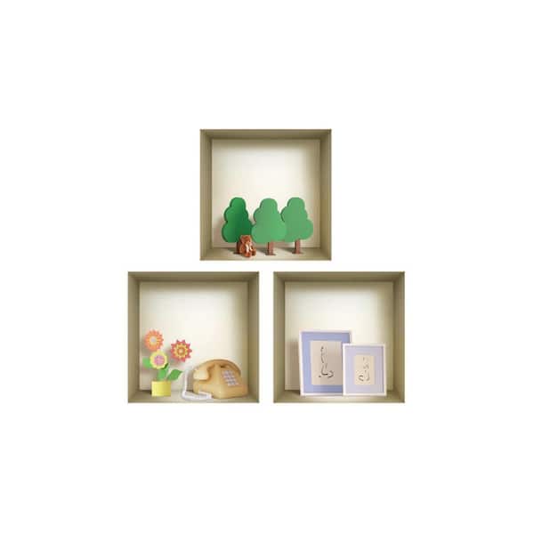 MI ALMA Multi-Color 3D Design Niche Wall Decal-Set of 3 Easy To Apply, Stunning Decorative Stickers For Home and Office