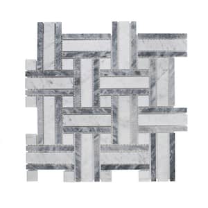 Benedict White 12 in. x 12 in. Basket Weave Mixed Marble Wall and Floor Mosaic Tile (10 sq. ft./Case)