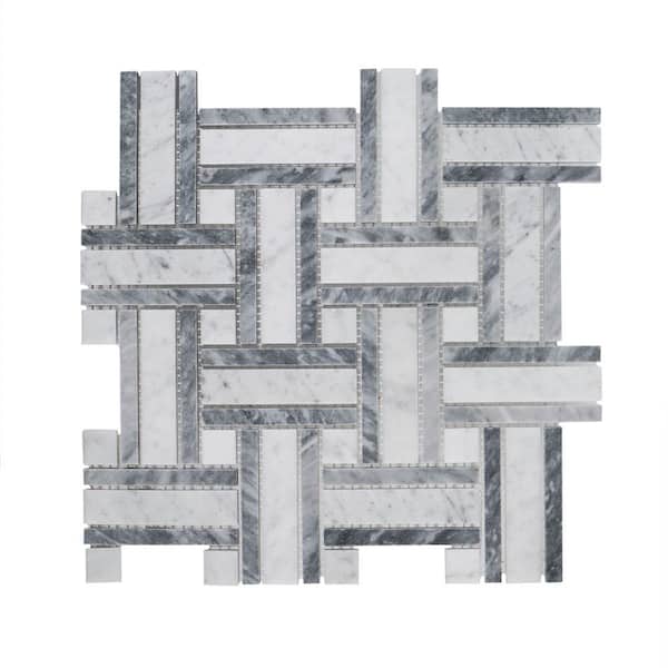 Jeffrey Court Benedict White 12 in. x 12 in. Basket Weave Mixed Marble Wall and Floor Mosaic Tile (10 sq. ft./Case)
