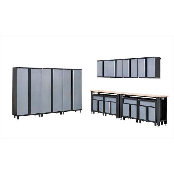 DuraCabinet All Steel 236 in. W x 94 in. H x 20 in. D Garage Storage Cabinets & 2 Work Tables in Gray/Black (13-Piece)