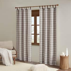 Salford Brown Plaid Faux Leather 50 in. W x 84 in. L Tab Top Curtain with Fleece Lining