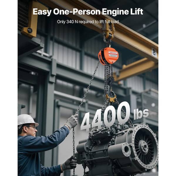 Hand Chain Hoist, 4400 lbs. Capacity, Manual Chain Block, Upgrade G80 Galvanized Chain, 10 ft. Lifting Height, Orange