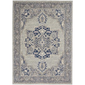Tranquil Grey/Navy 6 ft. x 9 ft. Center medallion Traditional Area Rug