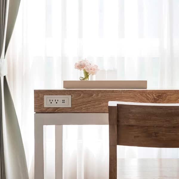 radiant 15 Amp Nickel 2-Outlet and 2 Type A USB Recessed Furniture Power Strip with 6 Ft. Cord