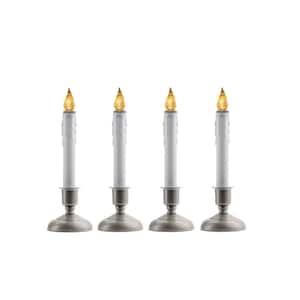 9 in. Battery Operated LED Christmas Candles with Pewter Base and Sensor (Set of 4)