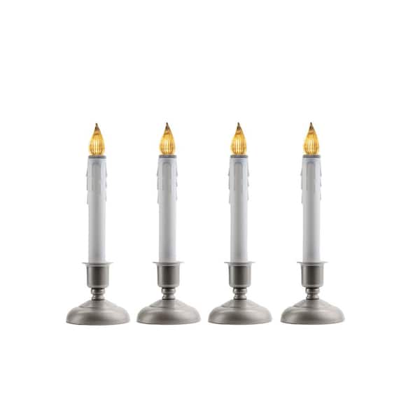 Unbranded 9 in. Battery Operated LED Christmas Candles with Pewter Base and Sensor (Set of 4)