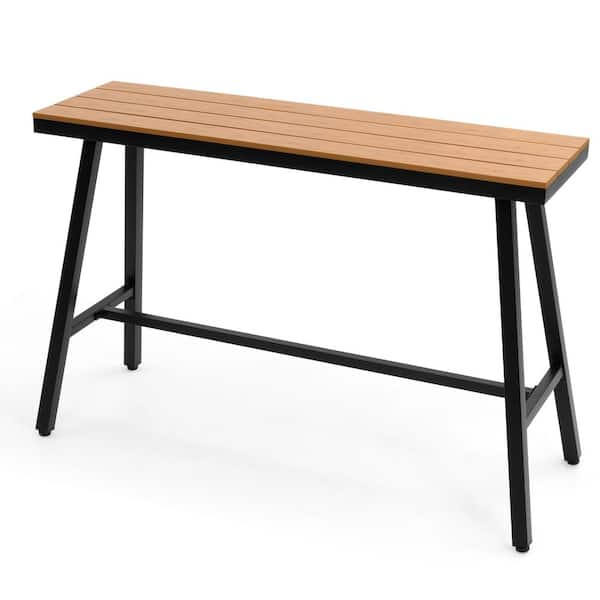 Pellebant 55.11 in. Metal Outdoor Terrace Trapezoid Bar Height Dining Table in Brown