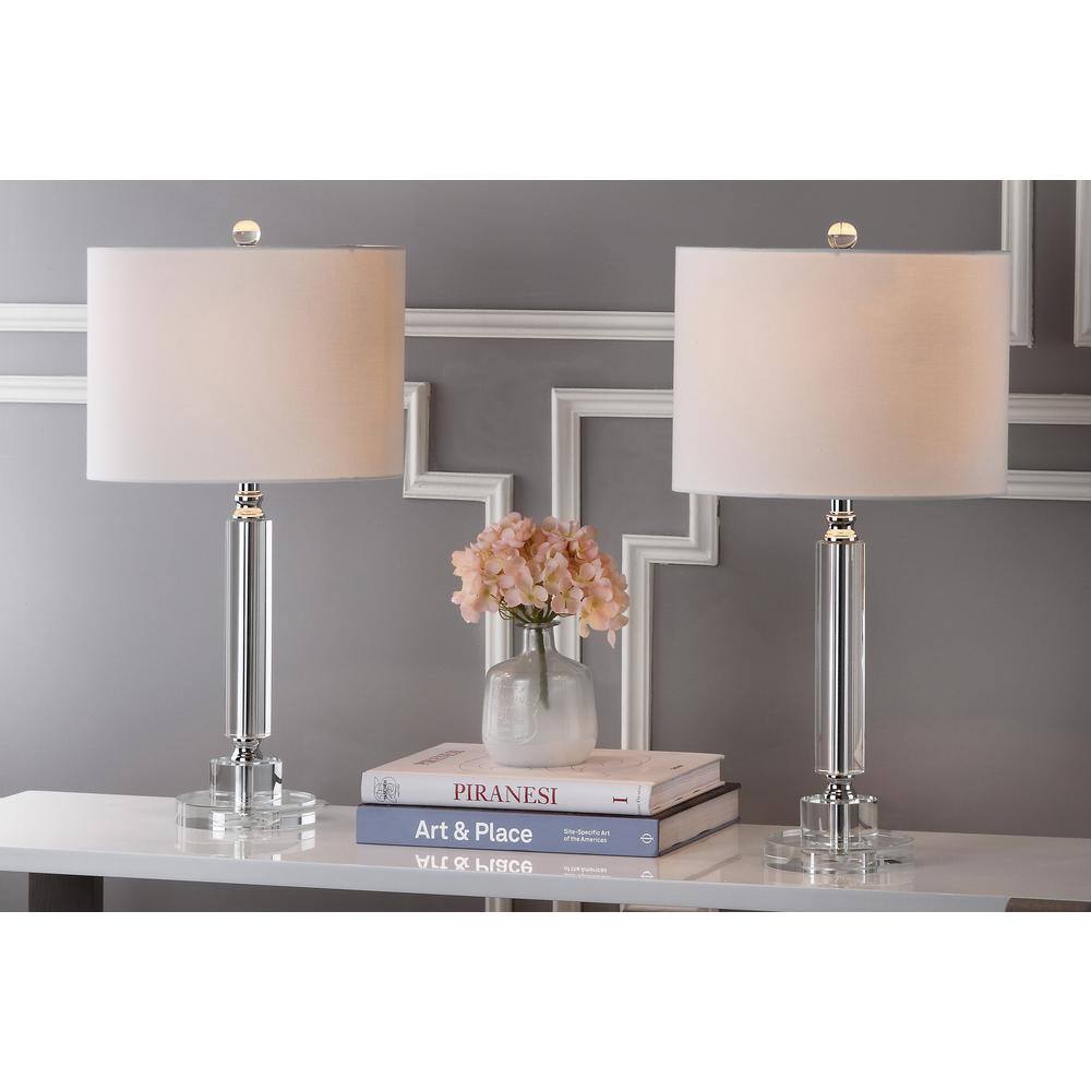 Deco Column Crystal Table Lamp Set with White Drum Shades