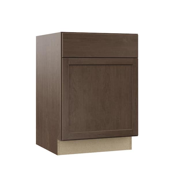 Hampton Bay Shaker 24 in. W x 24 in. D x 34.5 in. H Assembled Base Kitchen Cabinet in Brindle with Ball-Bearing Drawer Glides