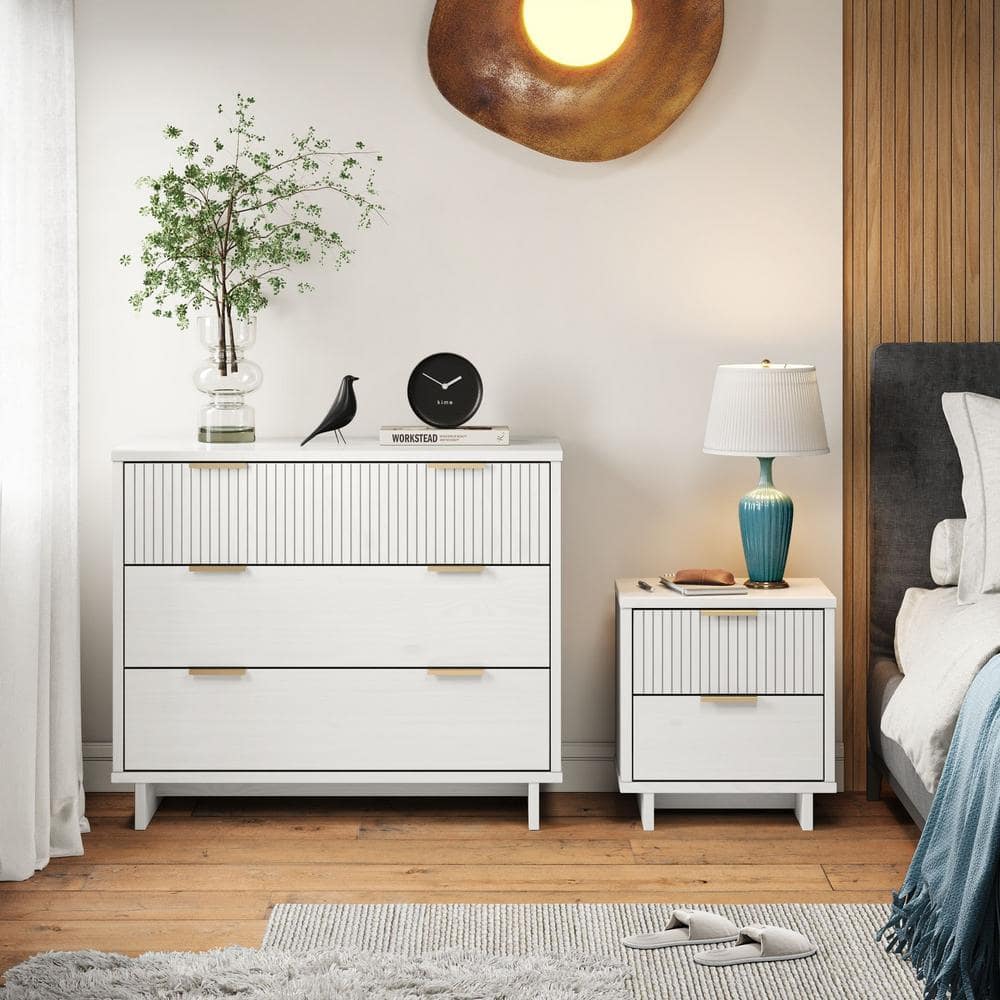 Manhattan Comfort Granville White 2-Drawer 18.11 in. W Nightstand