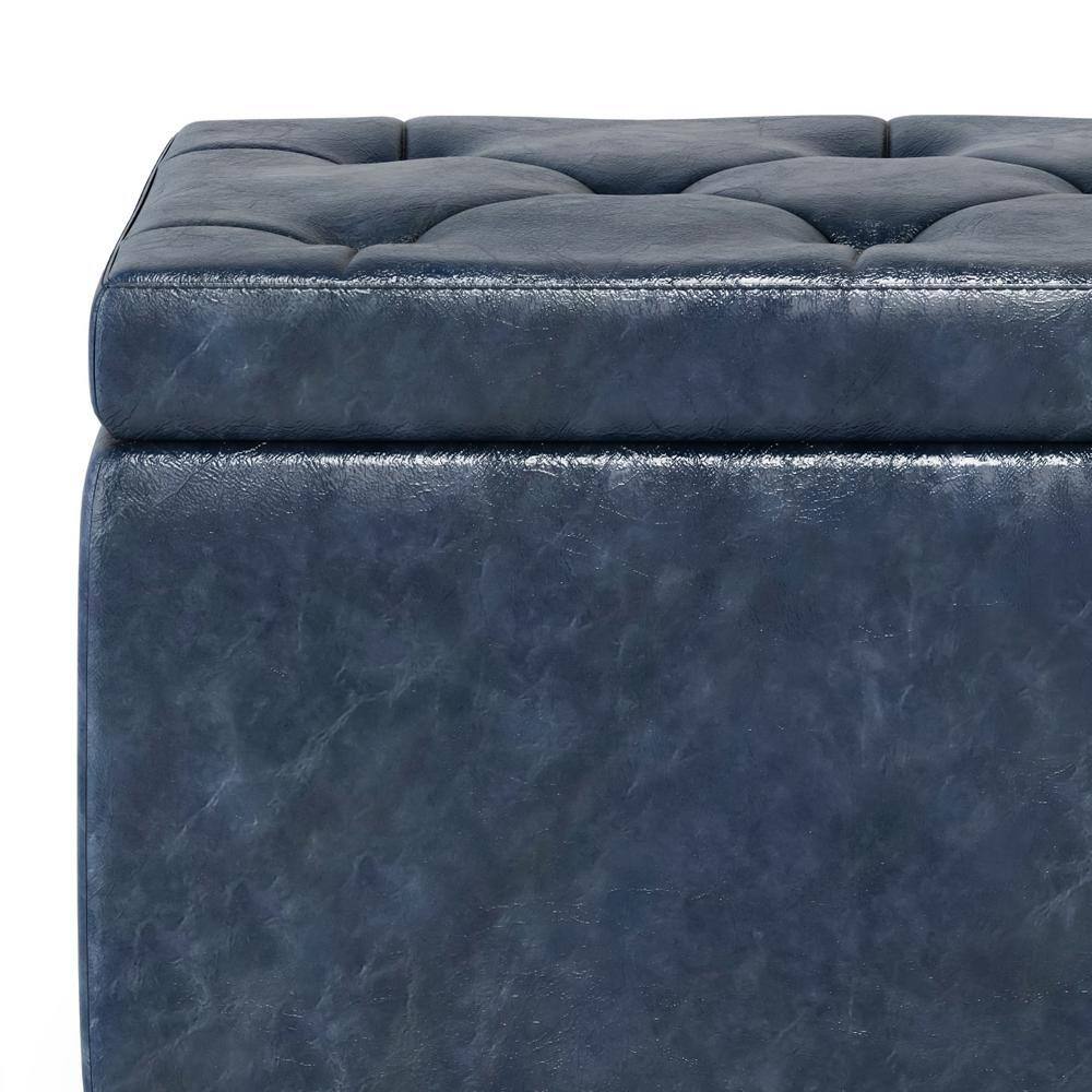Hamilton Traditional Tufted Denim Blue Faux Leather Storage Footstool