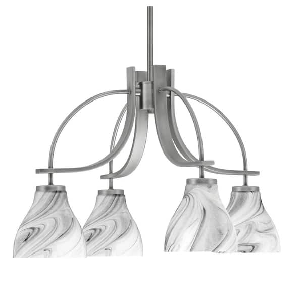 Unbranded Olympia 16.75 in. 4-Light Graphite Downlight Chandelier 5 in. Onyx Swirl Glass Shade
