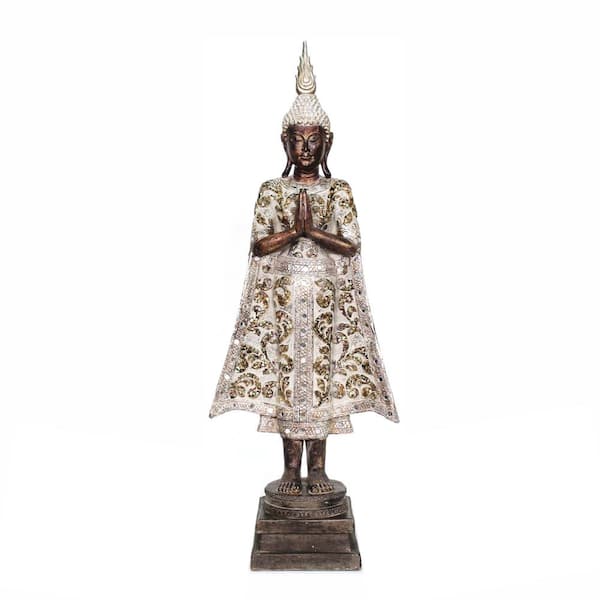 Zaer Ltd. International 24.8 in. Tall Silver Standing Buddha with Hands Clasped