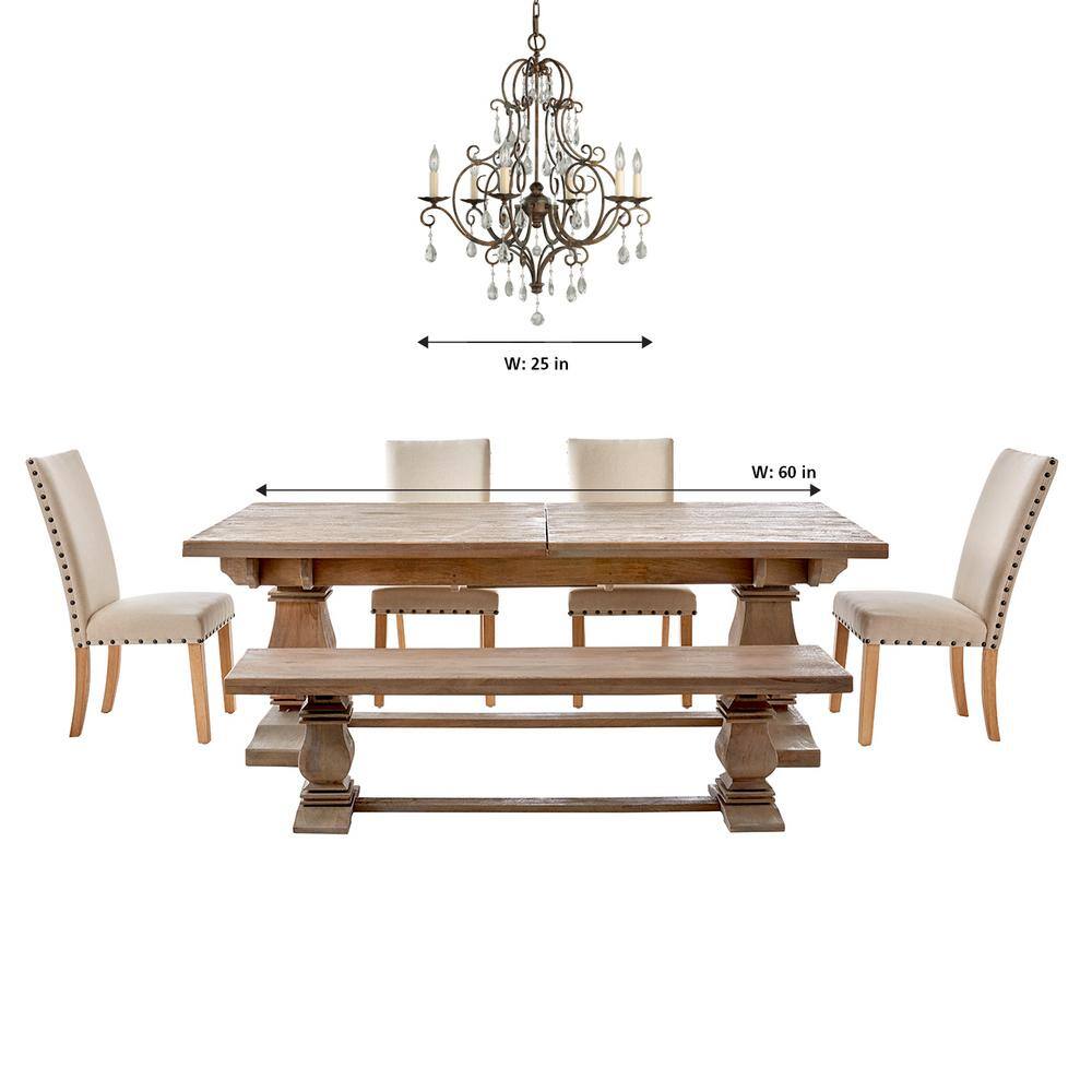 Southern France Inspired Mocha Bronze 6-Light Chandelier with Crystal Accents