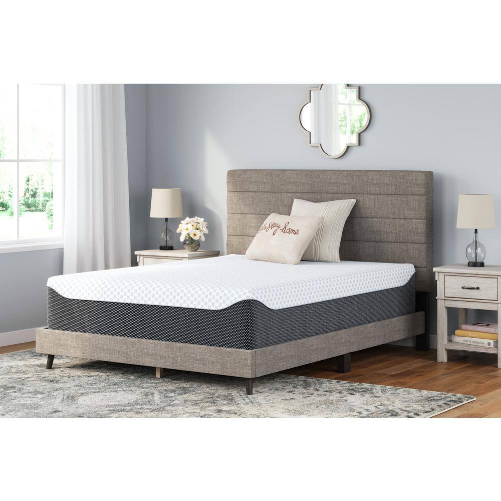 14-Inch Blue and White Queen Adjustable Memory Foam Mattress