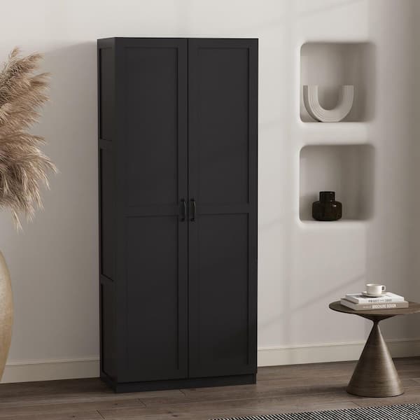 Cornelia Black 71.11 in. Modern Accent Storage Closet with 7 Adjustable Shelves
