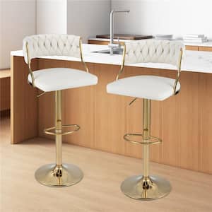 24-32 in. White Low Back Metal Bar Stool Counter Stool with Velvet Seat (Set of 2)