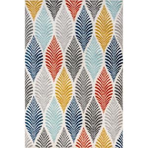 Colorful Floral Leaves Multicolor 4 ft. x 6 ft. Farmhouse Area Rug