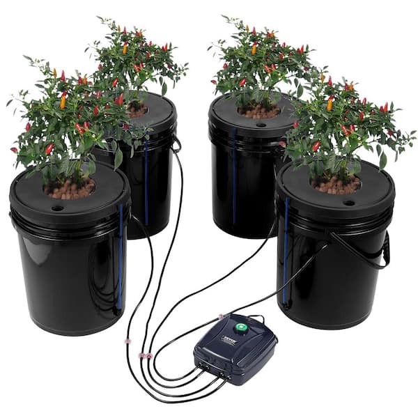 SKYSHALO DWC Hydroponic System, 5 Gallon 4 Buckets, Deep Water Culture Growing Bucket, Hydroponics Grow Kit with Pump, Air Stone
