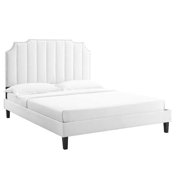 MODWAY Colette White Performance Velvet Frame King Platform Bed