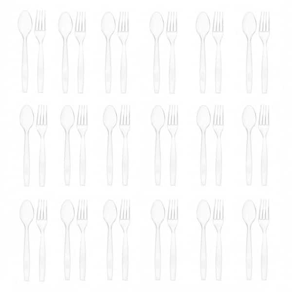 Disposable Plastic Utensils Set with Heavy Weight for Kitchen, Wedding, Party Supplies and Everyday, Clear (100-Pack)