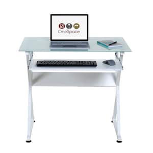 38 in. Rectangular White Computer Desk with Keyboard Tray