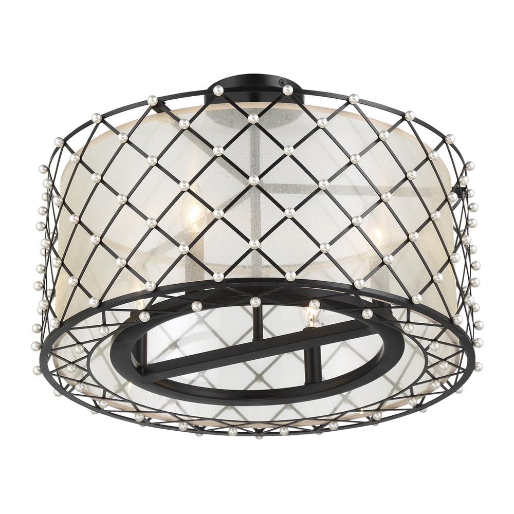 Coal Finish Gold Organza Drum Pendant with Adjustable Height
