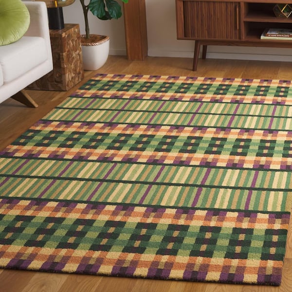 Metro Green/Gold 8 ft. x 10 ft. Striped Geometric Lattice Area Rug