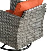 Sanibel Gray 10-Piece Wicker Patio Conversation Sofa Set with a Swivel Chair, a Storage Fire Pit and Orange Red Cushions