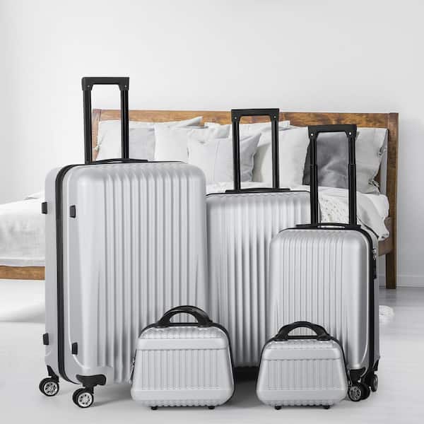 HIKOLAYAE 5-Piece Silver ABS Hardside Expandable Luggage Sets with