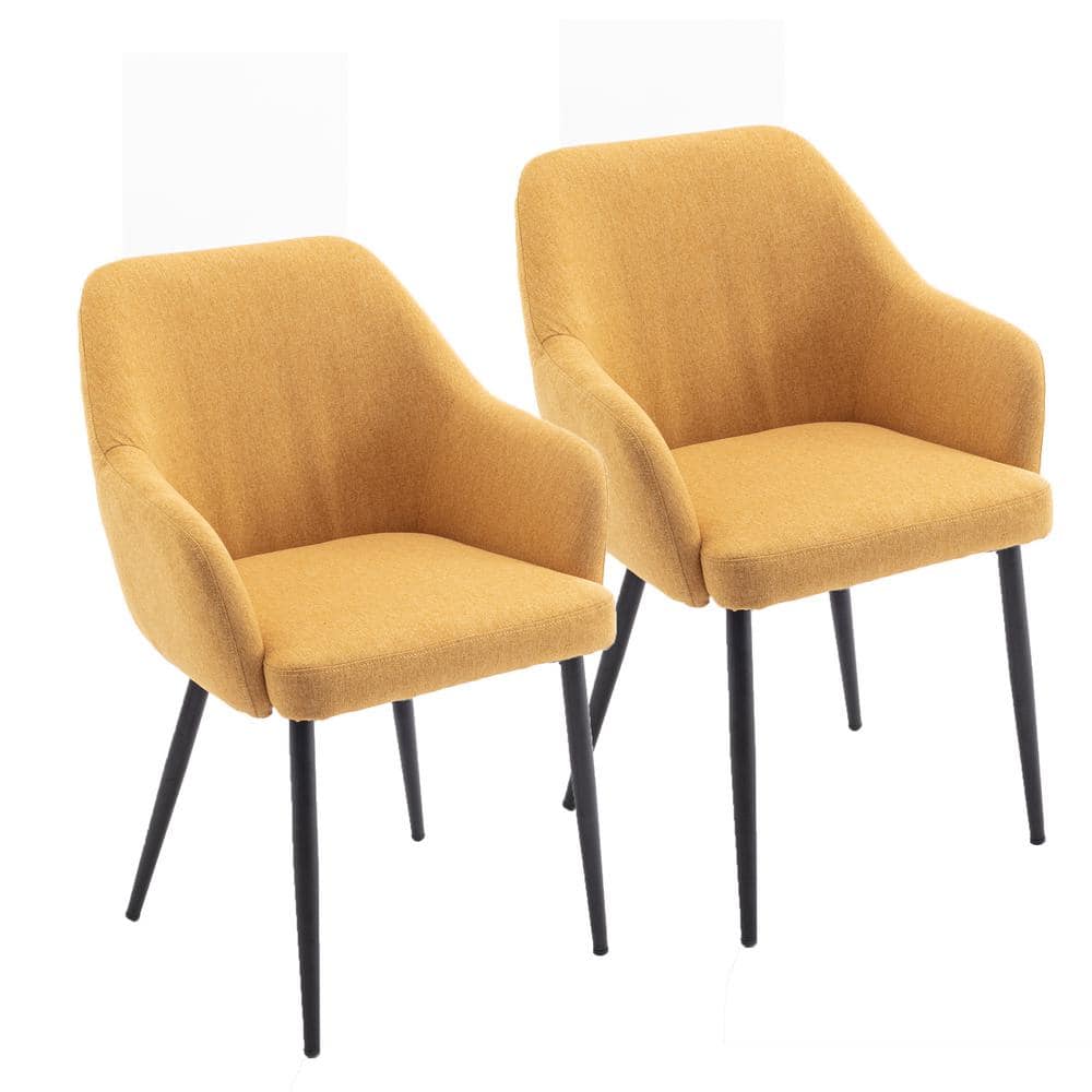 Tatahance Yellow Linen Upholstered Dining Chair Set of 2 with Metal ...