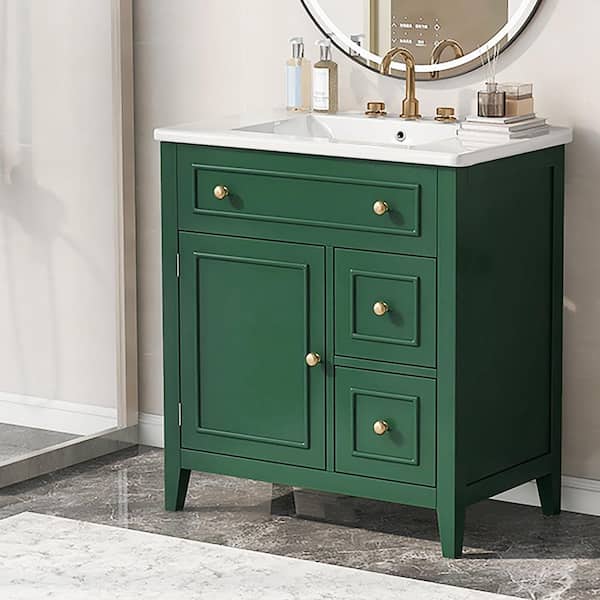 Staykiwi 30 in. W x 18.3 in. D x 32.5 in. H Single Sink Freestanding Bath Vanity in Green with White Ceramic Top