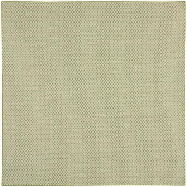 Nourison Courtyard Ivory Green 6 ft. x 6 ft. Solid Geometric Contemporary Square Indoor/Outdoor Area Rug