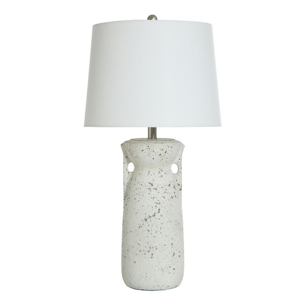 StyleCraft 30 in. Speckled Cream, Off-White Urn Task And Reading Table Lamp for Living Room with White Cotton Shade