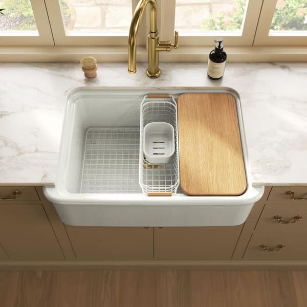 Audrine by Studio McGee 32.5 in. Farmhouse/Apron-Front Single Bowl Fireclay Workstation Kitchen Sink In Dune