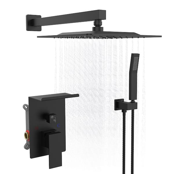 PERLIRIA INC 10 in. 2-Spray Shower Faucet Set with Dual Wall Mount Fixed Shower Head and Handheld Shower with 2.2 GPM in Matte Black
