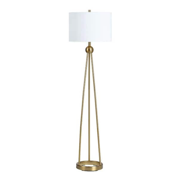61 in. Polished Standard Floor Lamp with White Linen Shade