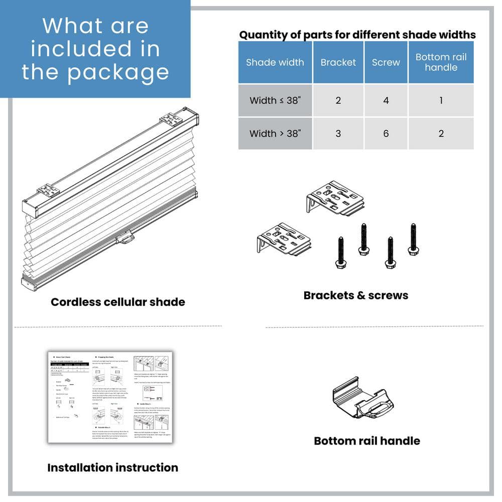 White Cordless Light Filtering Fabric Cellular Shade 9/16 in. Single Cell 21.5 in. W x 48 in. L